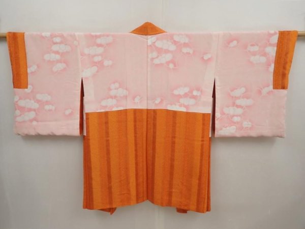Photo6: 6928T08z610 Vintage Japanese Kimono Silk HAORI  Dark orange (6)