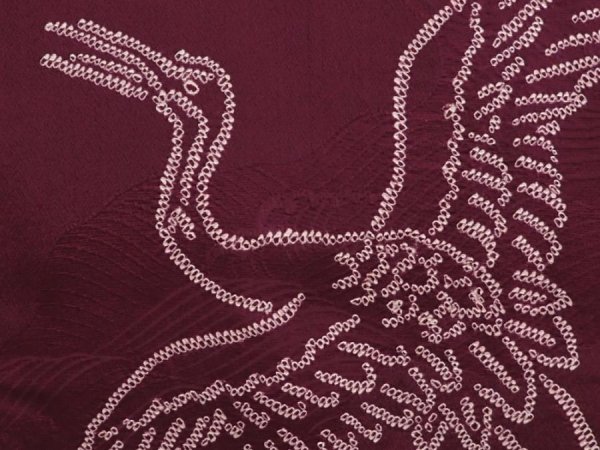 Photo4: 6928T09z440 Vintage Japanese Kimono Silk HAORI Flying crane Dull purple (4)