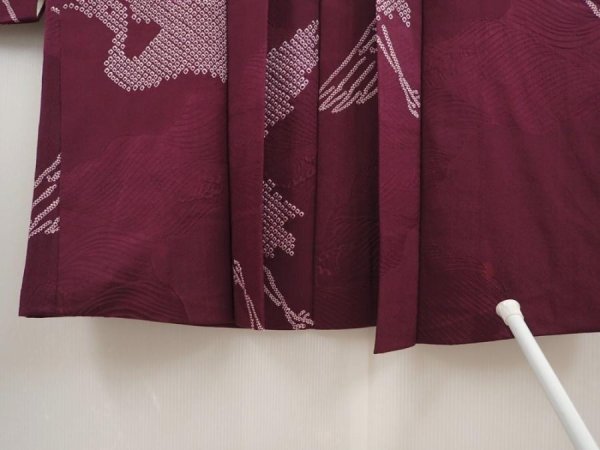 Photo6: 6928T09z440 Vintage Japanese Kimono Silk HAORI Flying crane Dull purple (6)