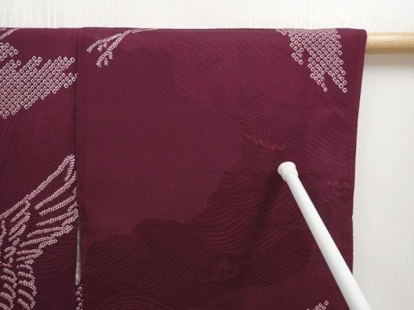 Photo7: 6928T09z440 Vintage Japanese Kimono Silk HAORI Flying crane Dull purple (7)