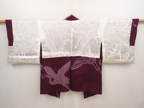 Photo8: 6928T09z440 Vintage Japanese Kimono Silk HAORI Flying crane Dull purple (8)