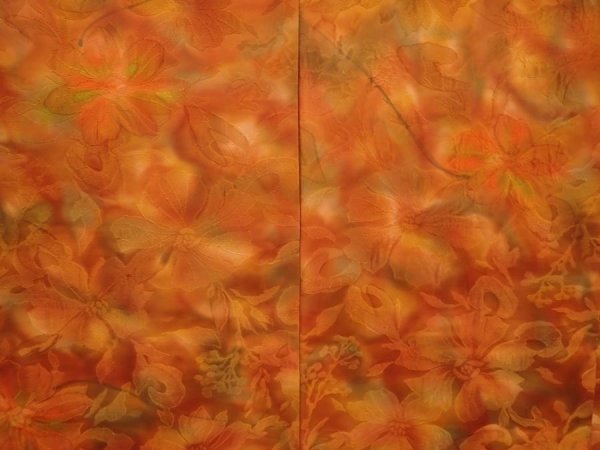 Photo3: 6928T10z570 Vintage Japanese Kimono Silk HAORI Flowers Dark orange (3)