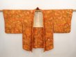 Photo5: 6928T10z570 Vintage Japanese Kimono Silk HAORI Flowers Dark orange (5)