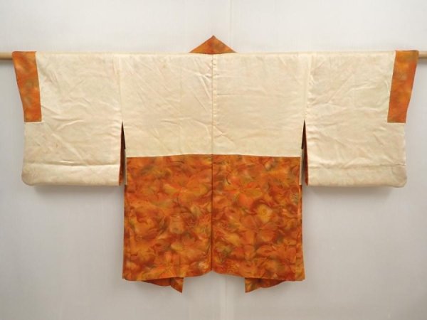 Photo6: 6928T10z570 Vintage Japanese Kimono Silk HAORI Flowers Dark orange (6)