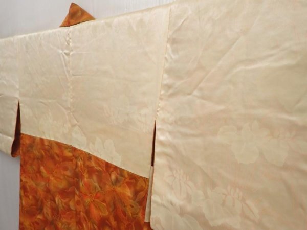 Photo7: 6928T10z570 Vintage Japanese Kimono Silk HAORI Flowers Dark orange (7)