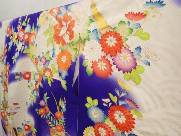 Photo2: 6928T12z1140 Vintage Japanese Kimono Silk FURISODE Chrysanthemum (2)