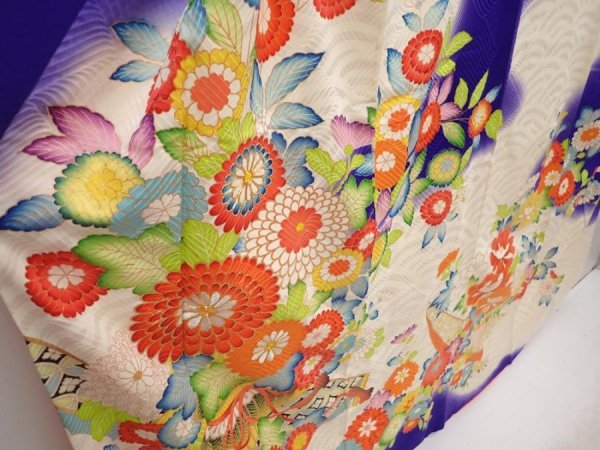 Photo3: 6928T12z1140 Vintage Japanese Kimono Silk FURISODE Chrysanthemum (3)
