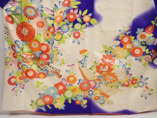 Photo5: 6928T12z1140 Vintage Japanese Kimono Silk FURISODE Chrysanthemum (5)