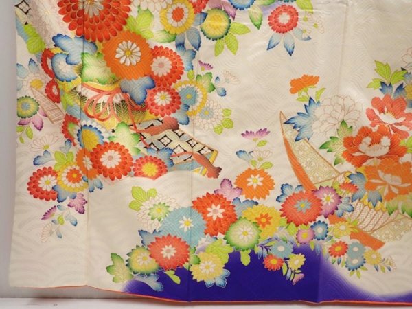 Photo6: 6928T12z1140 Vintage Japanese Kimono Silk FURISODE Chrysanthemum (6)