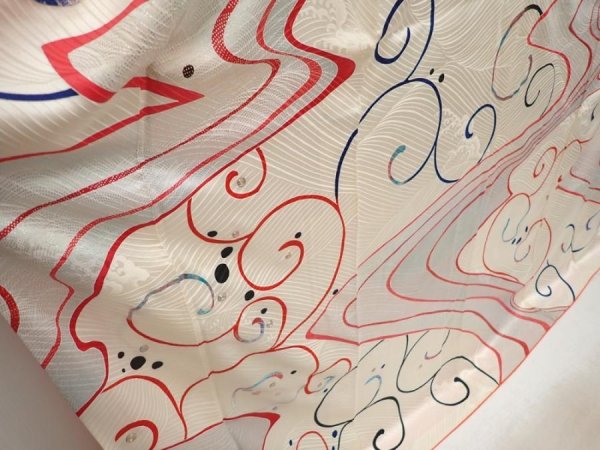 Photo3: 6928T13z1370 Vintage Japanese Kimono Silk FURISODE Stream Off-white (3)