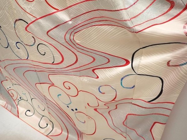 Photo4: 6928T13z1370 Vintage Japanese Kimono Silk FURISODE Stream Off-white (4)