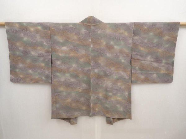 Photo1: 6929T01z620 Vintage Japanese Kimono Silk HAORI Wave Brown-Gray (1)