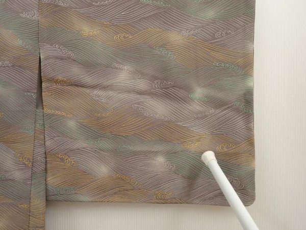 Photo5: 6929T01z620 Vintage Japanese Kimono Silk HAORI Wave Brown-Gray (5)