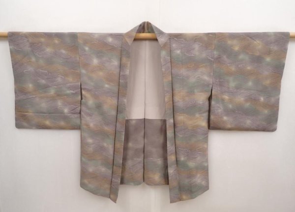 Photo6: 6929T01z620 Vintage Japanese Kimono Silk HAORI Wave Brown-Gray (6)
