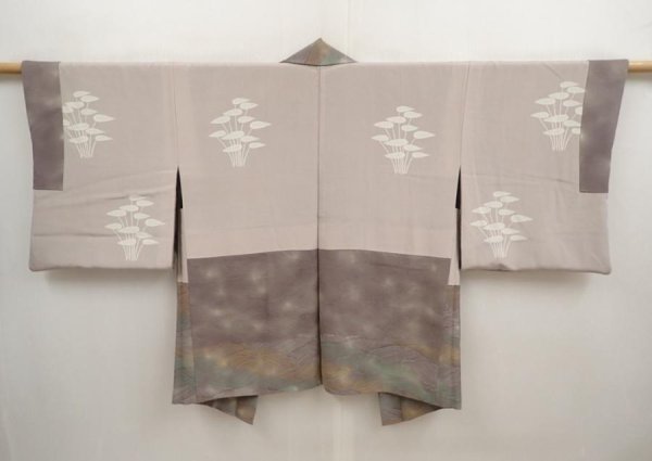 Photo7: 6929T01z620 Vintage Japanese Kimono Silk HAORI Wave Brown-Gray (7)
