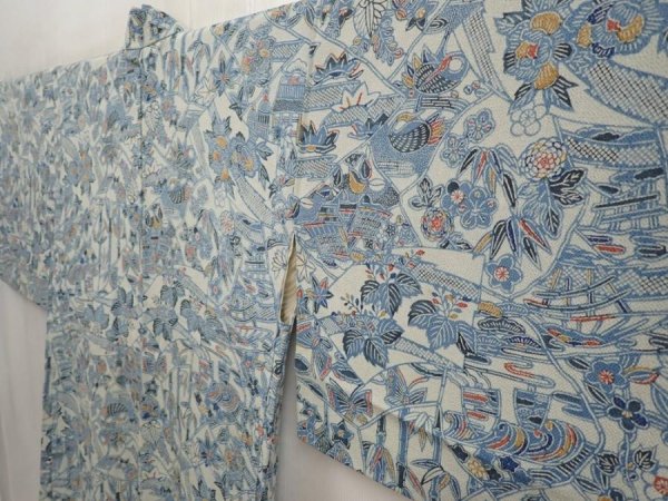 Photo2: 6929T02z520 Vintage Japanese Kimono Crepe Silk HAORI Flowers Light gray (2)
