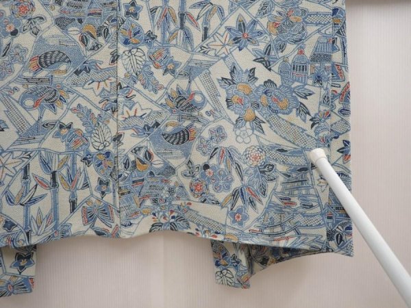 Photo5: 6929T02z520 Vintage Japanese Kimono Crepe Silk HAORI Flowers Light gray (5)