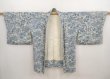 Photo6: 6929T02z520 Vintage Japanese Kimono Crepe Silk HAORI Flowers Light gray (6)