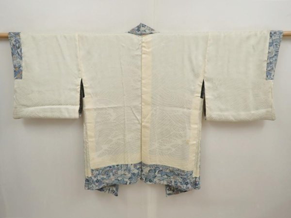 Photo8: 6929T02z520 Vintage Japanese Kimono Crepe Silk HAORI Flowers Light gray (8)