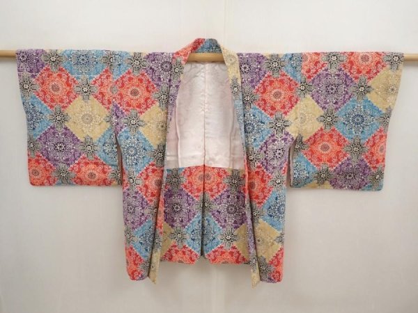 Photo6: 6929T03z610 Vintage Japanese Kimono Silk HAORI Flowers Red (6)