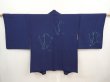 Photo1: 6929T05z590 Vintage Japanese Kimono Silk HAORI Plants Navy (1)