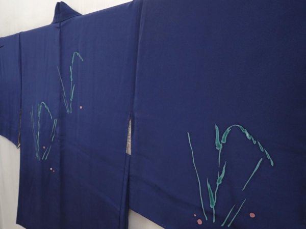 Photo2: 6929T05z590 Vintage Japanese Kimono Silk HAORI Plants Navy (2)