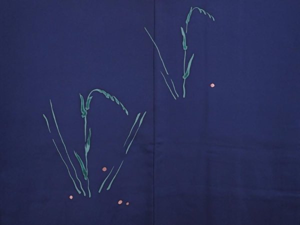 Photo3: 6929T05z590 Vintage Japanese Kimono Silk HAORI Plants Navy (3)