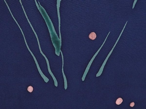 Photo4: 6929T05z590 Vintage Japanese Kimono Silk HAORI Plants Navy (4)