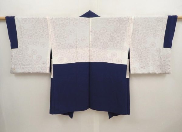 Photo6: 6929T05z590 Vintage Japanese Kimono Silk HAORI Plants Navy (6)