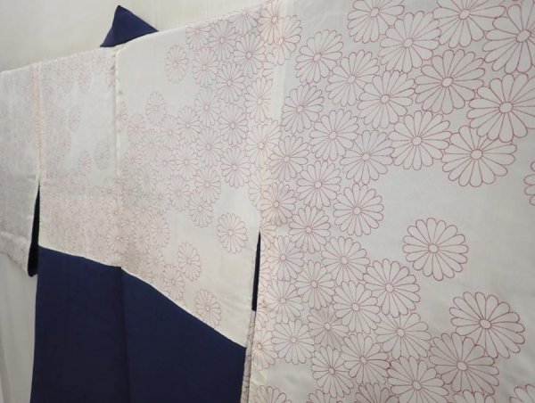 Photo7: 6929T05z590 Vintage Japanese Kimono Silk HAORI Plants Navy (7)