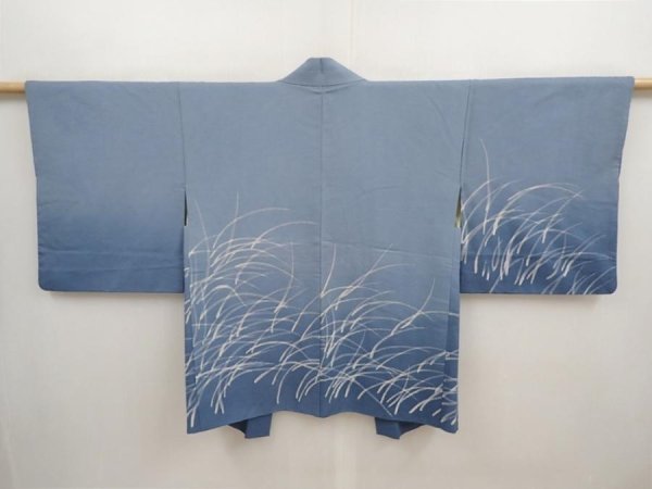 Photo1: 6929T06z560 Vintage Japanese Kimono Silk HAORI  Steel blue (1)