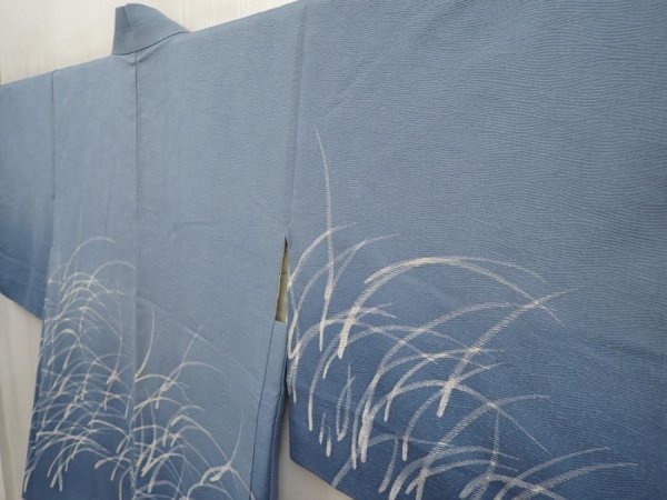 Photo2: 6929T06z560 Vintage Japanese Kimono Silk HAORI  Steel blue (2)