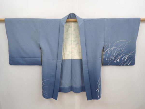 Photo5: 6929T06z560 Vintage Japanese Kimono Silk HAORI  Steel blue (5)
