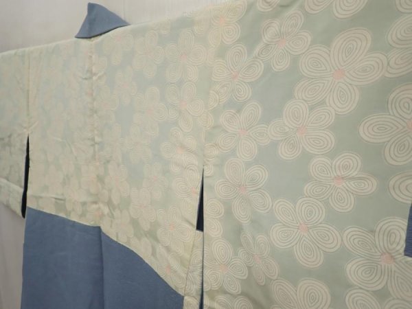 Photo8: 6929T06z560 Vintage Japanese Kimono Silk HAORI  Steel blue (8)