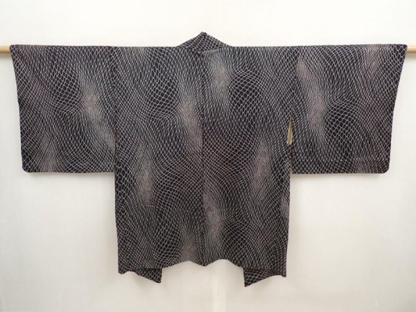 Photo1: 6929T08z430 Vintage Japanese Kimono Silk HAORI  Black (1)