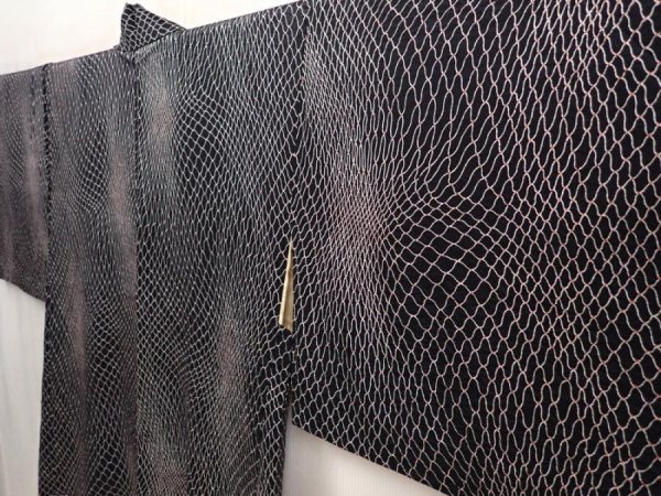 Photo2: 6929T08z430 Vintage Japanese Kimono Silk HAORI  Black (2)