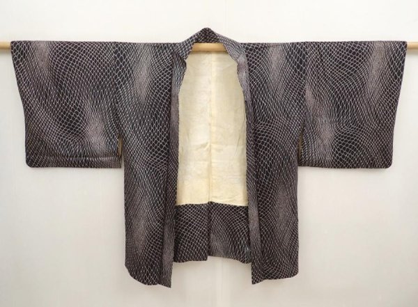 Photo5: 6929T08z430 Vintage Japanese Kimono Silk HAORI  Black (5)