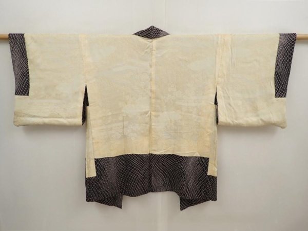 Photo6: 6929T08z430 Vintage Japanese Kimono Silk HAORI  Black (6)