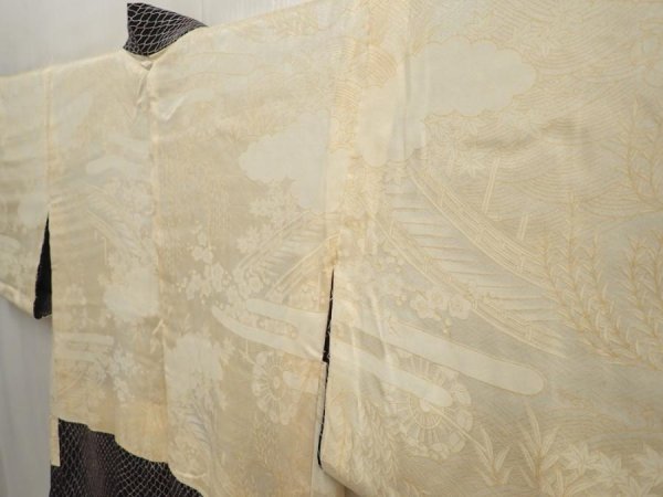 Photo7: 6929T08z430 Vintage Japanese Kimono Silk HAORI  Black (7)