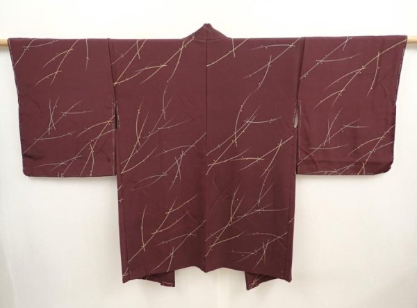 Photo1: 6929T09z600 Vintage Japanese Kimono Silk HAORI  Dark grape-Brown (1)