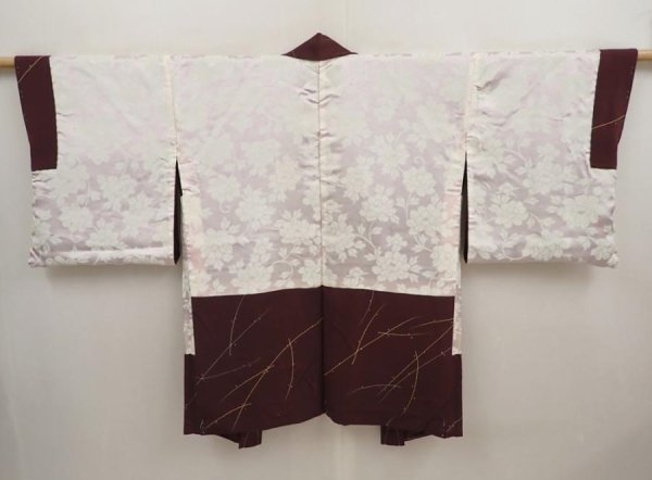 Photo6: 6929T09z600 Vintage Japanese Kimono Silk HAORI  Dark grape-Brown (6)