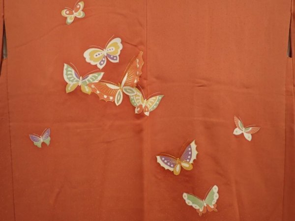 Photo3: 6929T11z580 Vintage Japanese Kimono Silk HAORI Butterfly Orange-Brown (3)