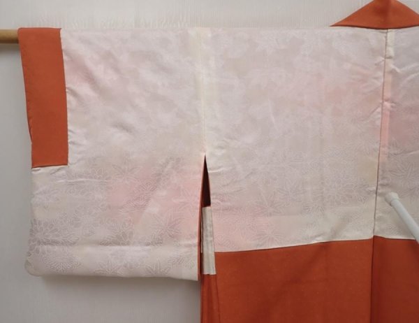 Photo8: 6929T11z580 Vintage Japanese Kimono Silk HAORI Butterfly Orange-Brown (8)
