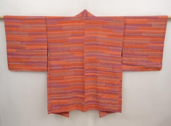 Photo1: 6929T12z640 Vintage Japanese Kimono Silk HAORI  Orange-Brown (1)