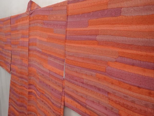 Photo2: 6929T12z640 Vintage Japanese Kimono Silk HAORI  Orange-Brown (2)