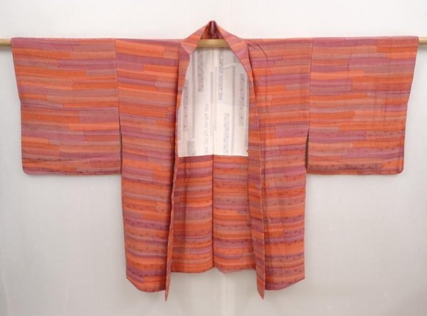 Photo5: 6929T12z640 Vintage Japanese Kimono Silk HAORI  Orange-Brown (5)