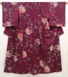 Photo1: 6929T14z730 Antique Japanese Kimono Silk OMESHI Flower Dark grape (1)