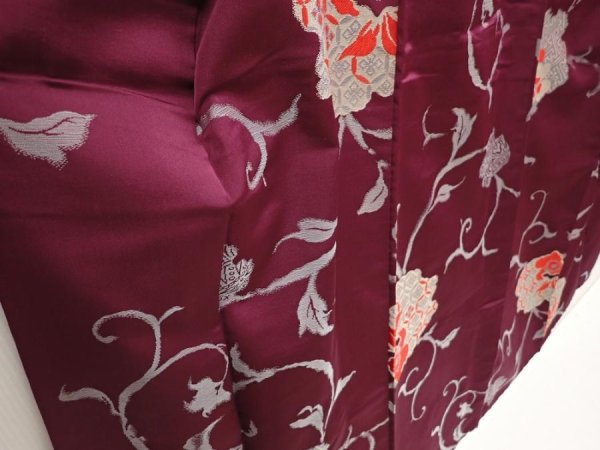 Photo3: 6929T14z730 Antique Japanese Kimono Silk OMESHI Flower Dark grape (3)