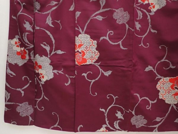Photo4: 6929T14z730 Antique Japanese Kimono Silk OMESHI Flower Dark grape (4)