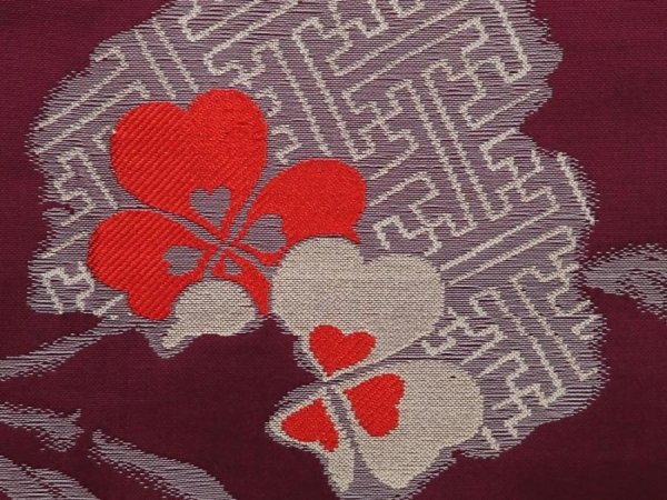 Photo6: 6929T14z730 Antique Japanese Kimono Silk OMESHI Flower Dark grape (6)